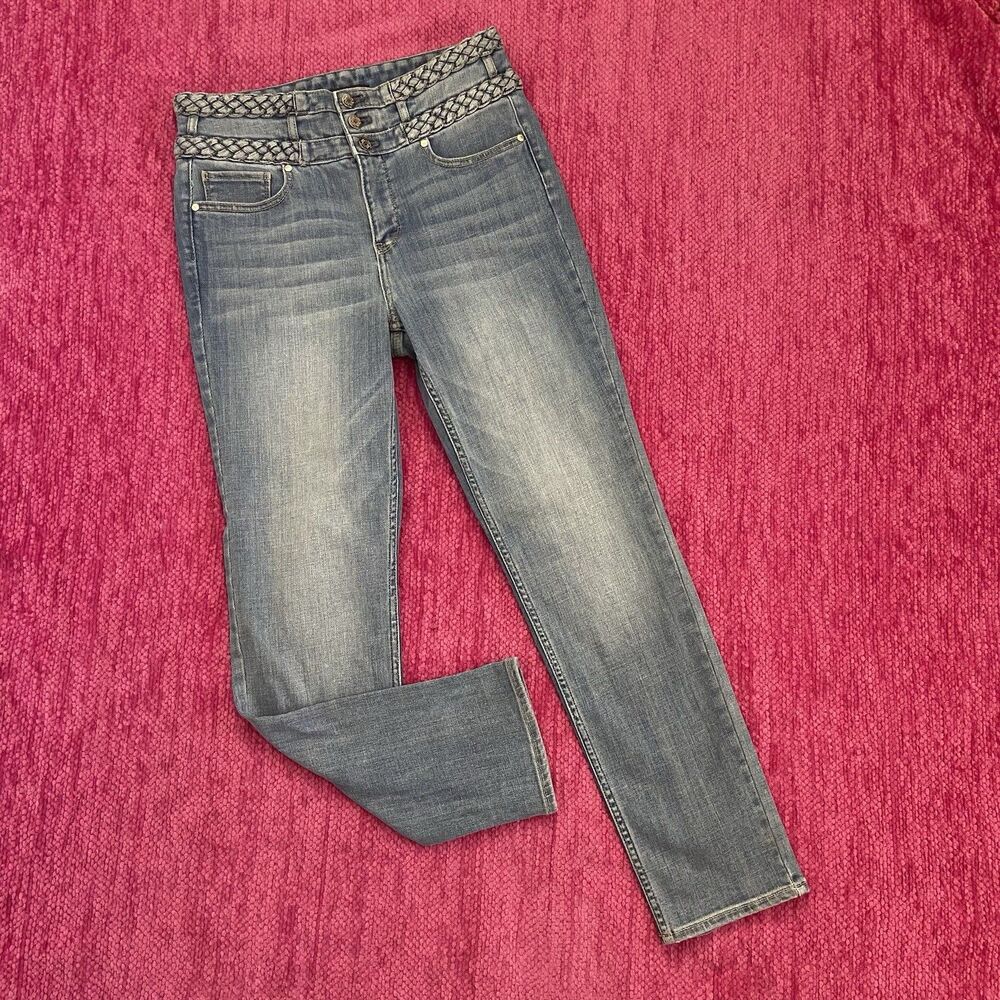 White House Black Market Extra High Rise Slim Braided Ankle Jeans Size 6